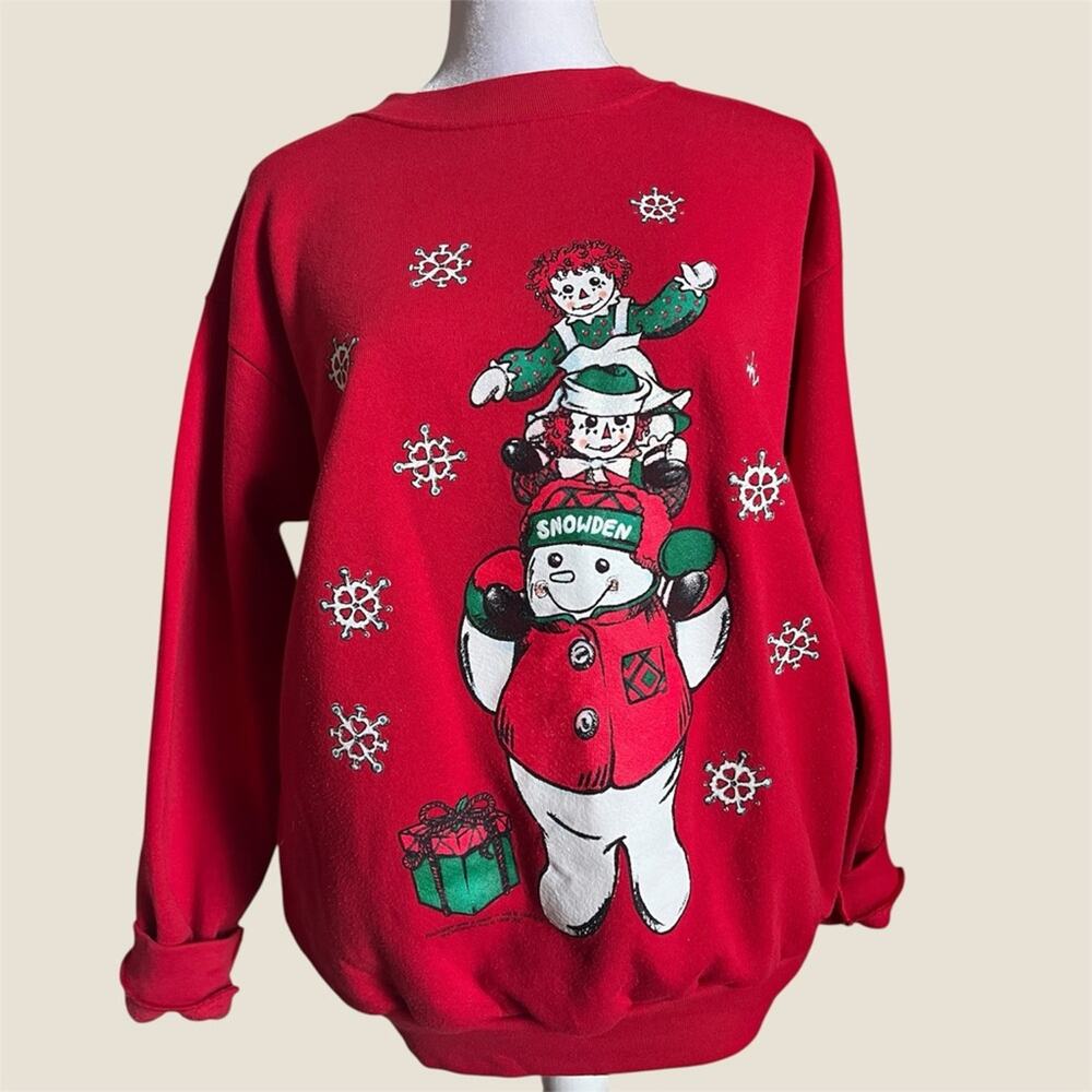 Vintage 90s Snowden Raggedy Ann and friends red sweatshirt holiday Medium